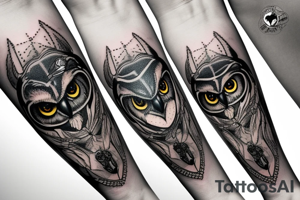 Owl biting a watch tattoo idea