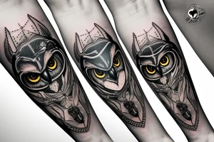 Owl biting a watch tattoo idea