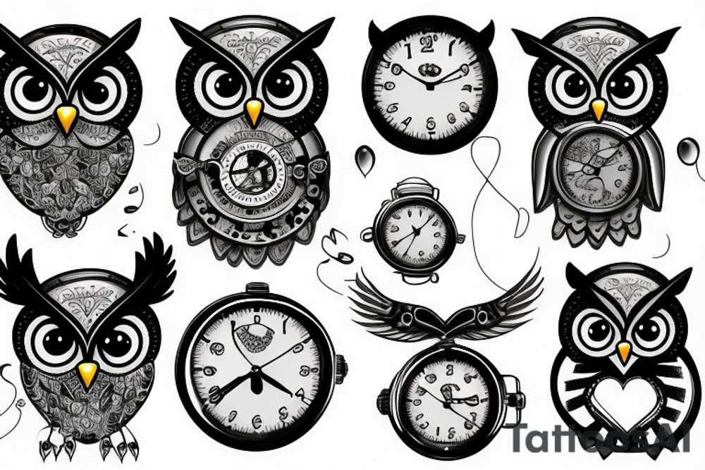 Owl biting a watch tattoo idea