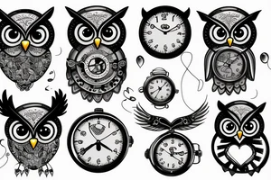 Owl biting a watch tattoo idea