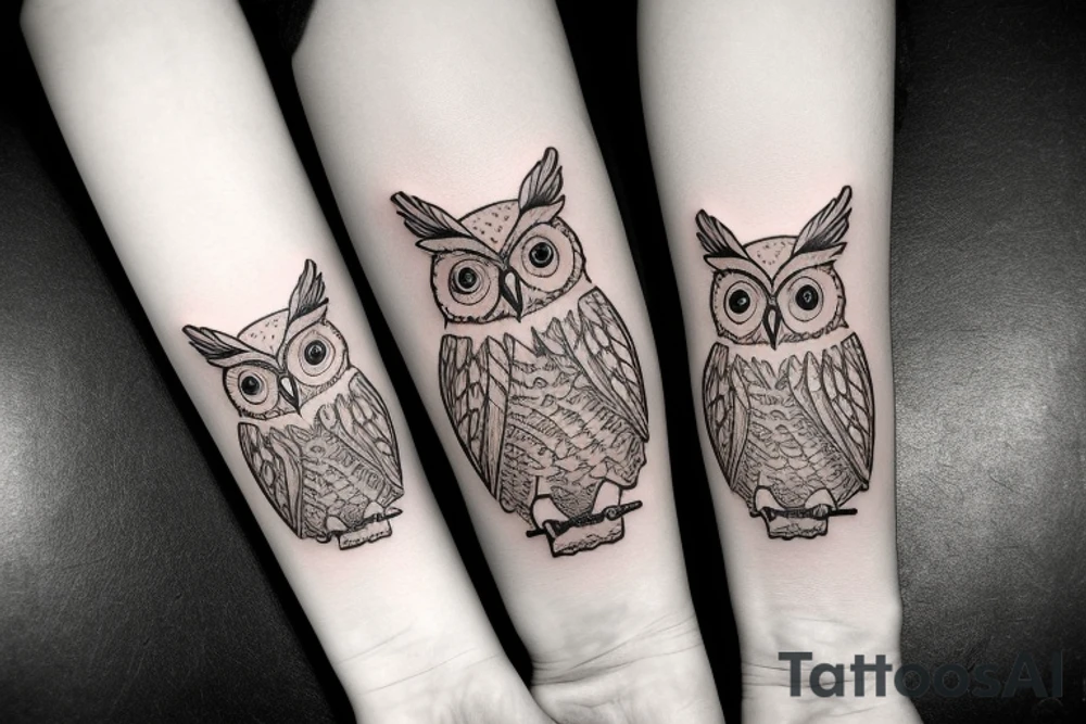 Owl biting a watch tattoo idea