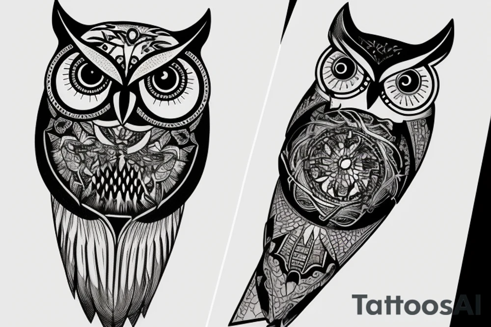 Owl biting a watch tattoo idea