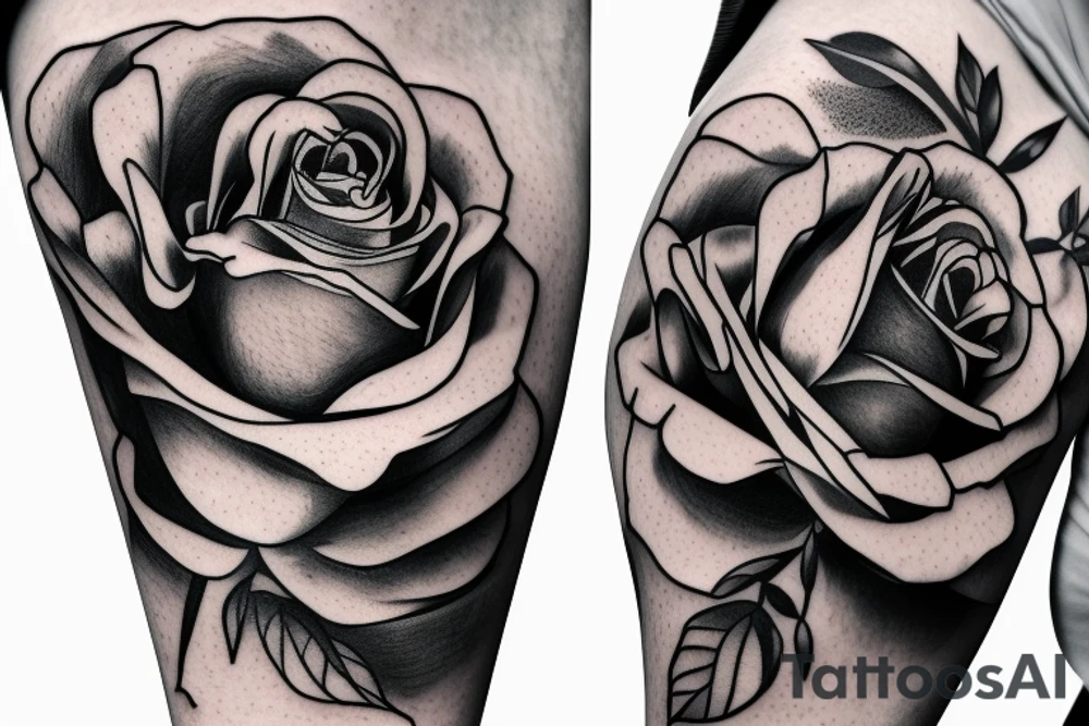 rose on shoulder, rose on biycep, rose on upper arm tattoo idea
