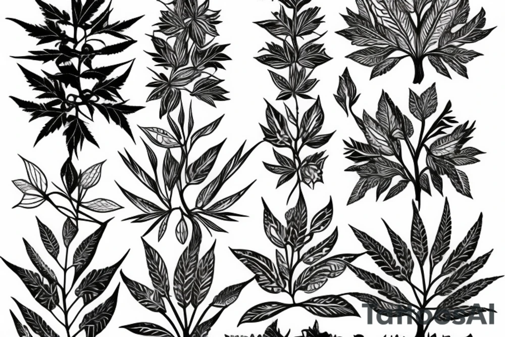 trees and medicinal plants tattoo idea