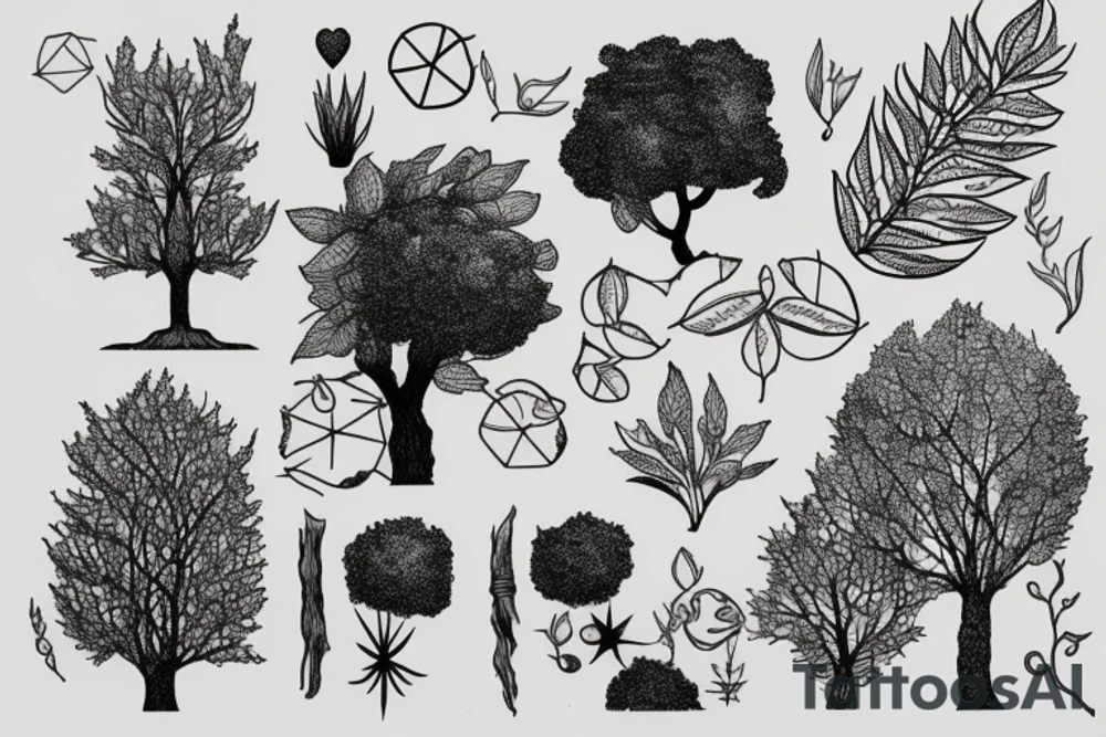 trees and medicinal plants tattoo idea