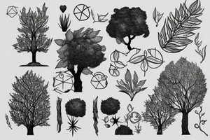 trees and medicinal plants tattoo idea