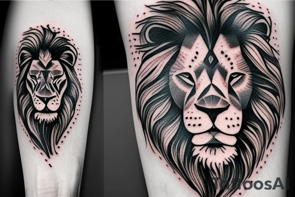 A lion face with fade haicut and beard tattoo idea