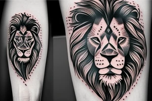 A lion face with fade haicut and beard tattoo idea