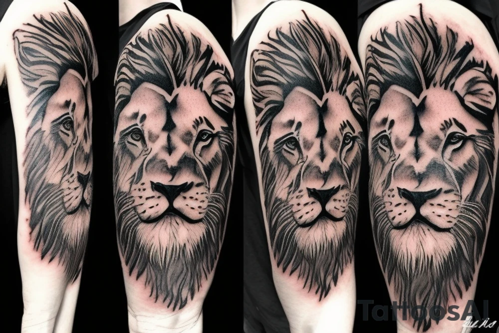 A lion face with fade haicut and beard tattoo idea