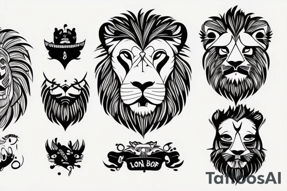 A lion face with fade haircut and beard tattoo idea