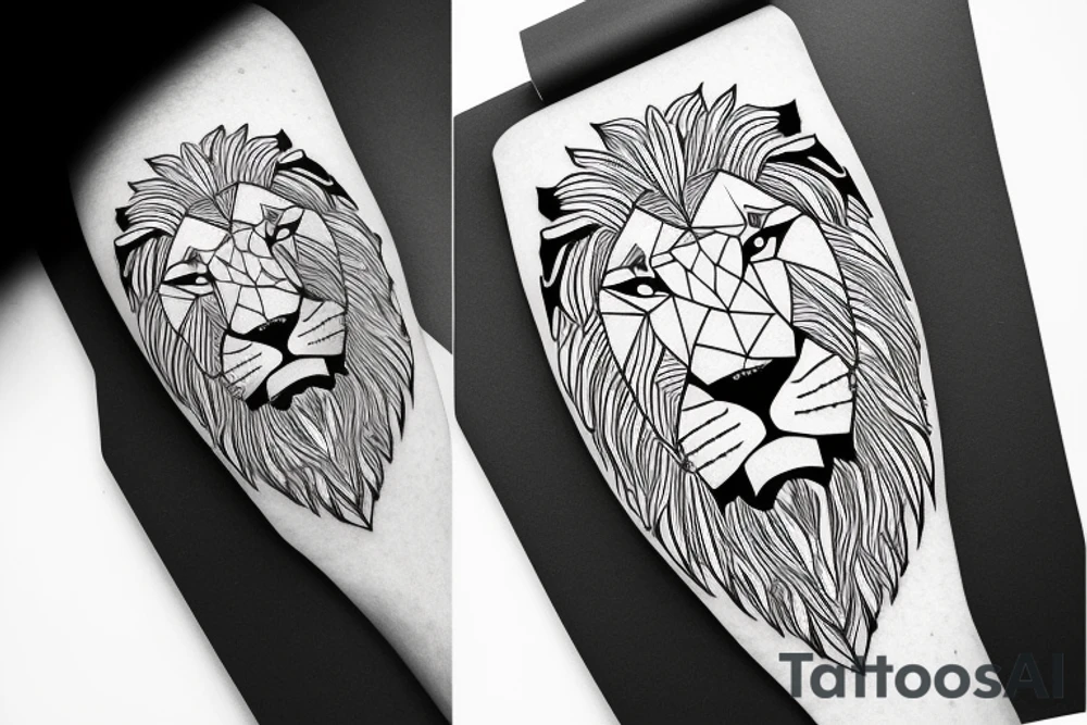 A lion face with fade haircut and beard tattoo idea