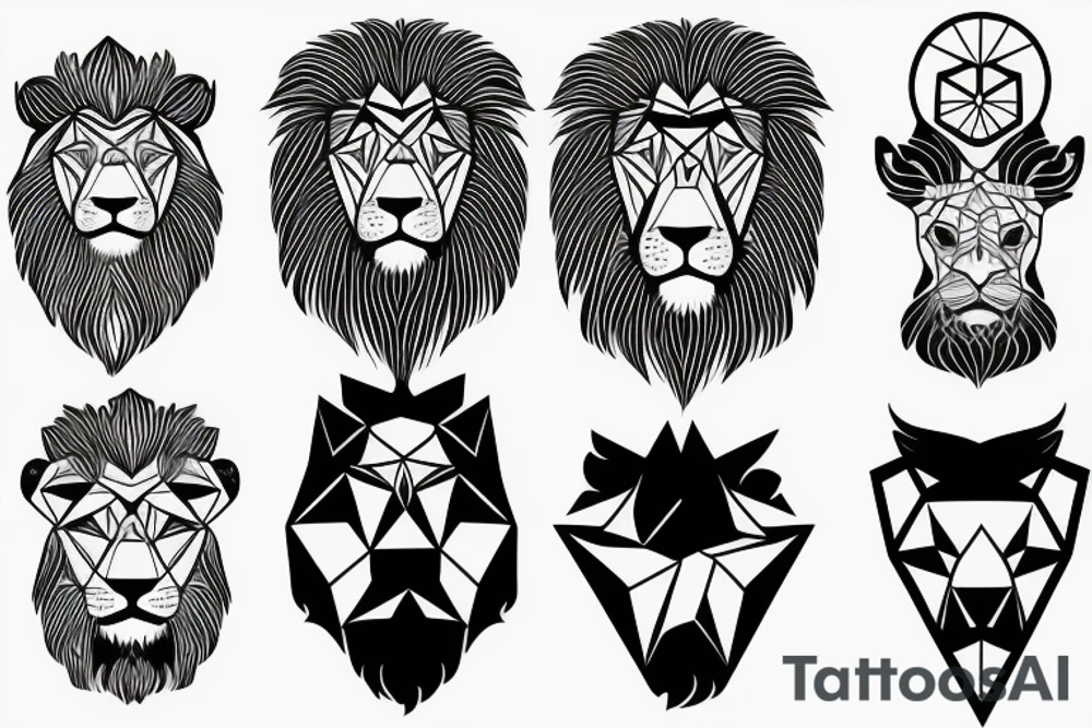 A lion face with fade haircut and beard tattoo idea