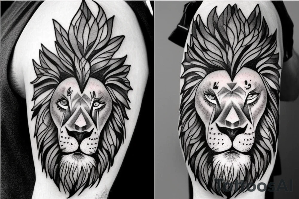 A lion face with fade haircut and beard tattoo idea