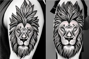 A lion face with fade haircut and beard tattoo idea