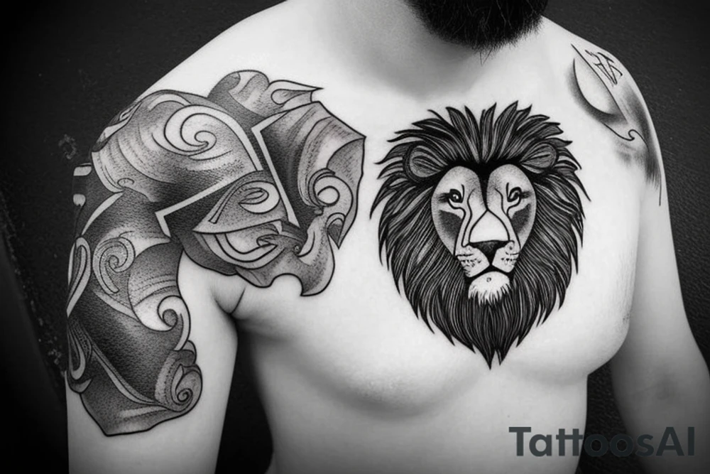 A lion face with fade haircut and beard tattoo idea