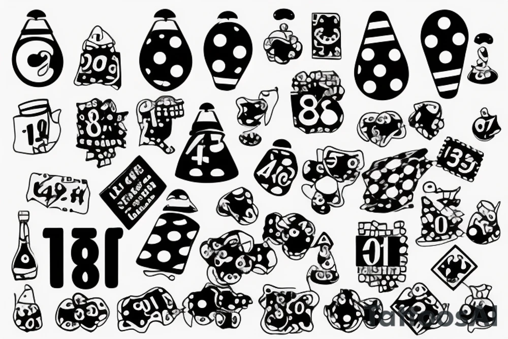 Small 88 numbers merged and minimalistic trash polka tattoo idea