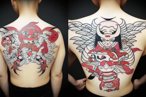 oni,
tengu,
gaisha, 
umbrella, tattoo idea