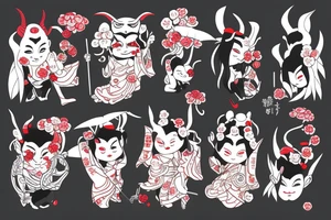 oni and 
tengu 
gaisha, with
umbrella,
hanami tattoo idea
