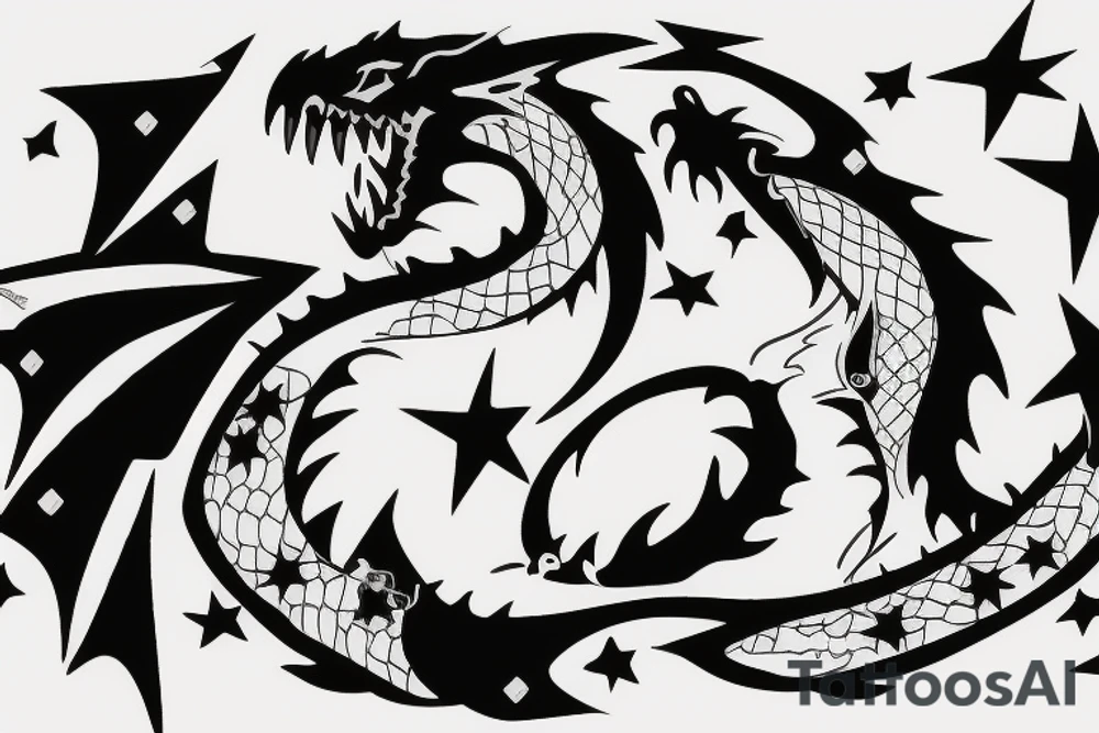 dragon with a star in background tattoo idea