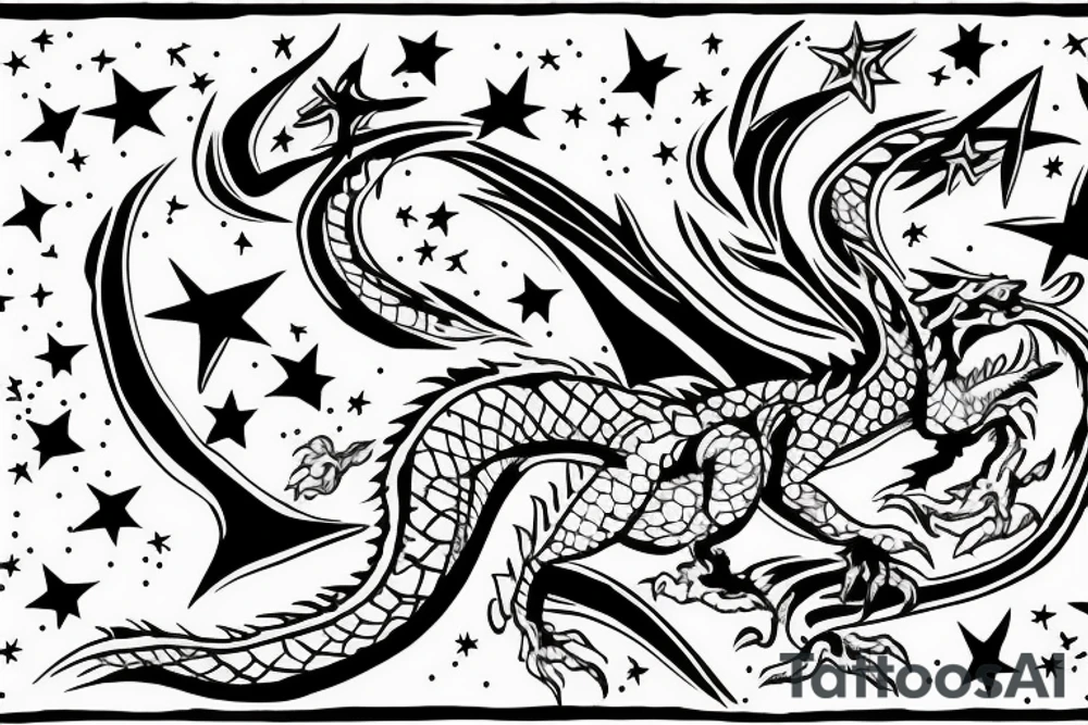 dragon with a star in background tattoo idea