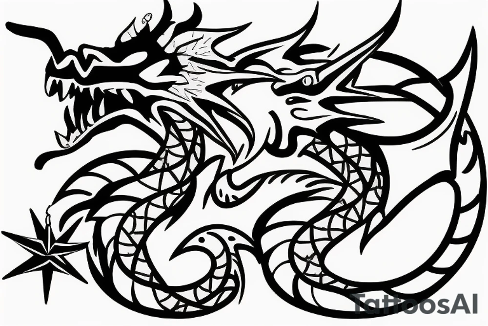dragon with a star in background tattoo idea