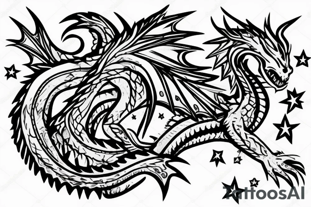 dragon with a star in background tattoo idea