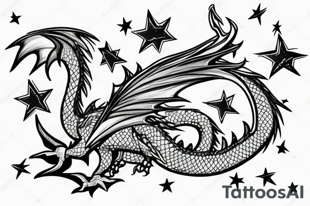 dragon with a star in background tattoo idea