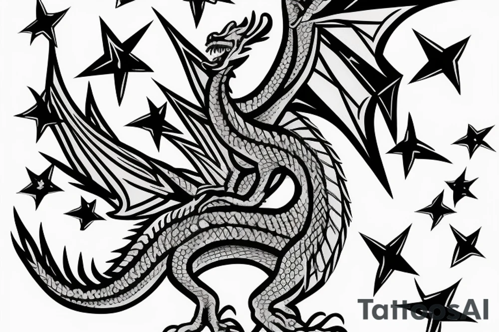 dragon with a star in background tattoo idea