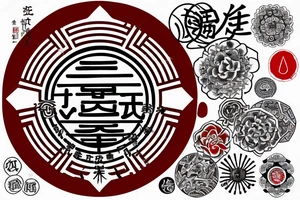 red circle behind a torii gate and kanji underneath tattoo idea