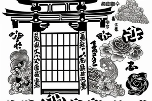 torii gate and kanji underneath tattoo idea