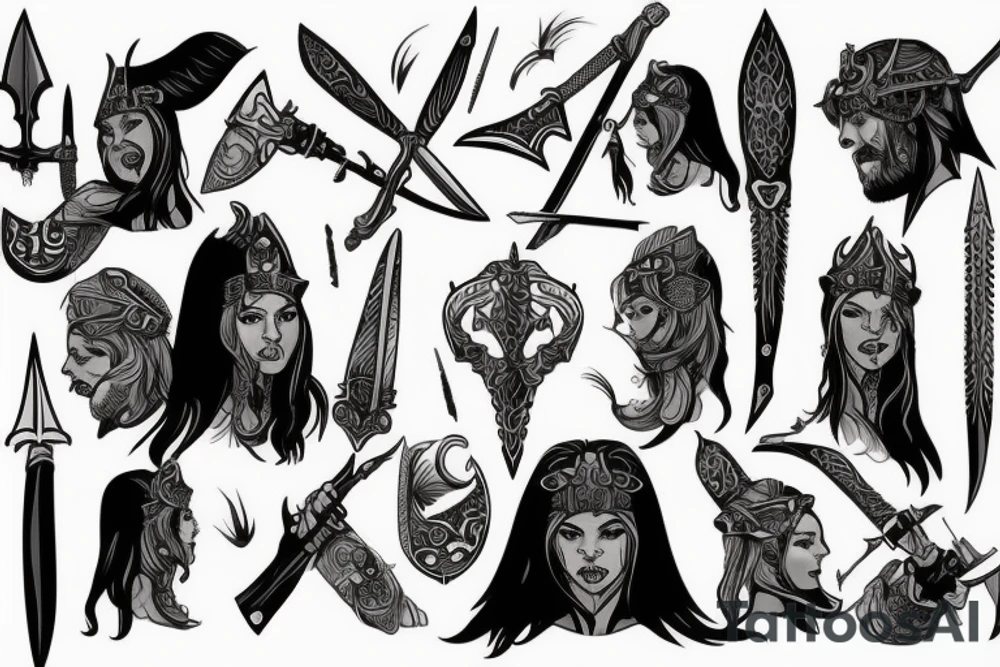 Female Viking Warrior licking sward. tattoo idea