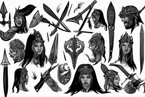 Female Viking Warrior licking sward. tattoo idea
