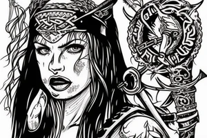 Female Viking Warrior licking sward. tattoo idea