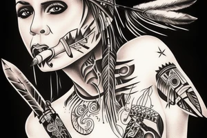 Female Native American
 Warrior licking sward. tattoo idea