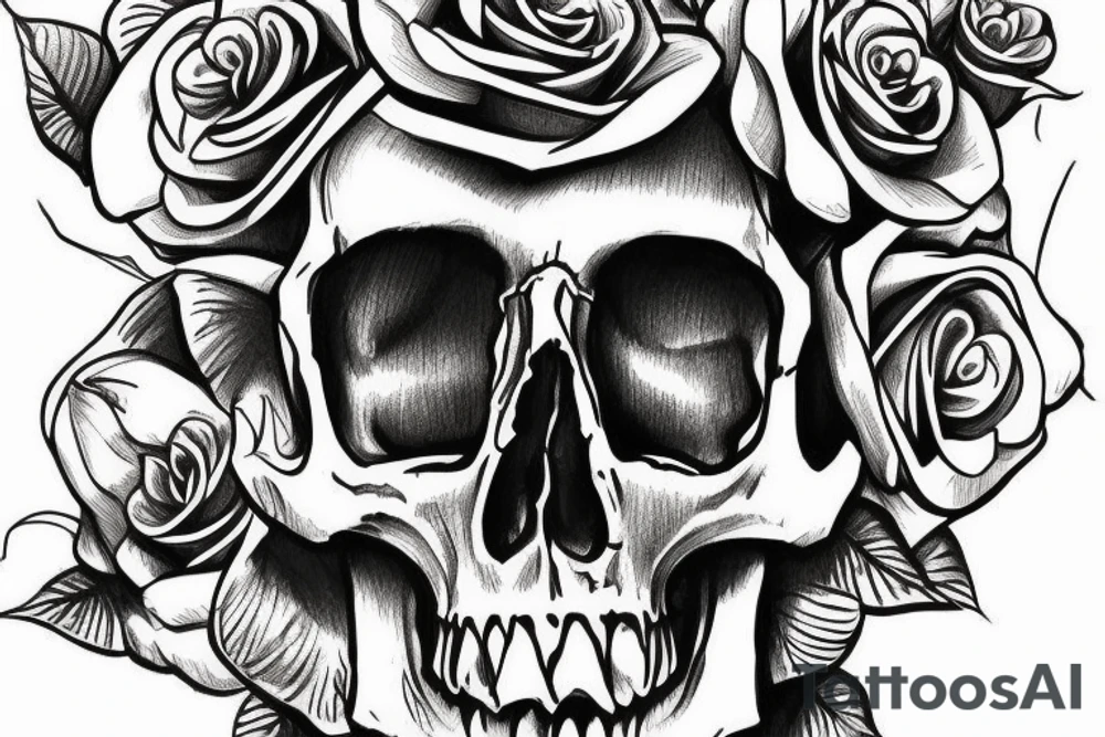 Skull Egyptian god with roses tattoo idea