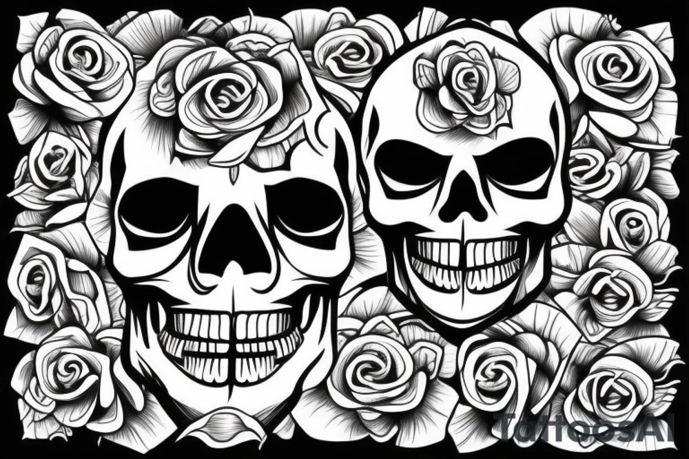 Skull Egyptian god with roses tattoo idea