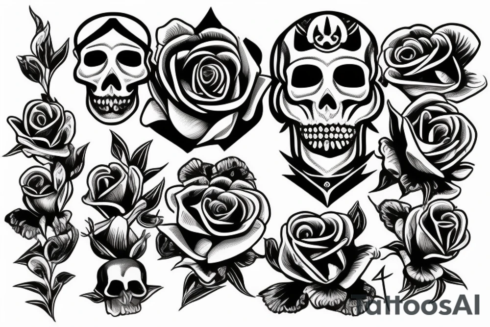 Skull Egyptian god with roses tattoo idea