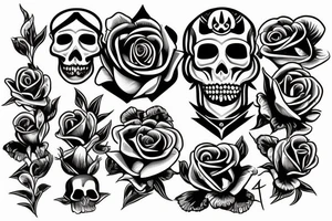 Skull Egyptian god with roses tattoo idea