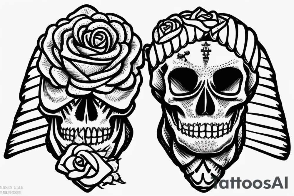Skull Egyptian god with roses tattoo idea