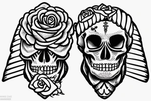 Skull Egyptian god with roses tattoo idea