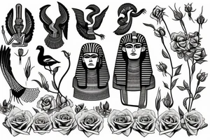 Egyptian god with roses tattoo idea