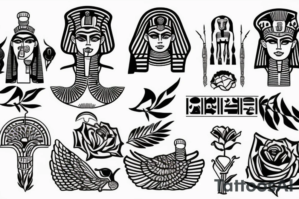 Egyptian god with roses tattoo idea