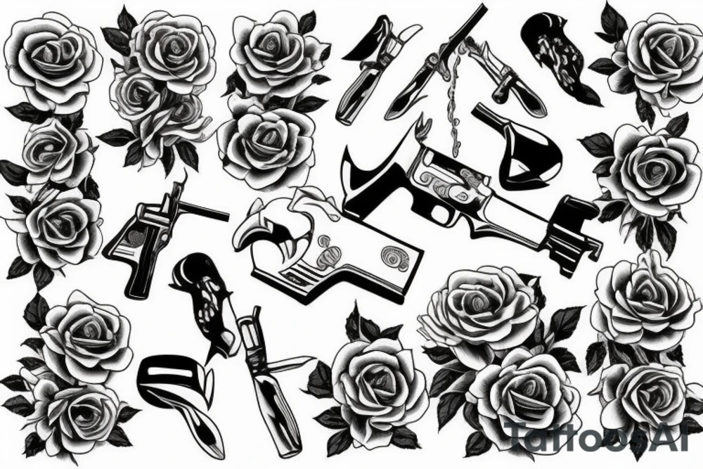 Death with roses and guns tattoo idea