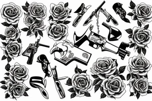Death with roses and guns tattoo idea