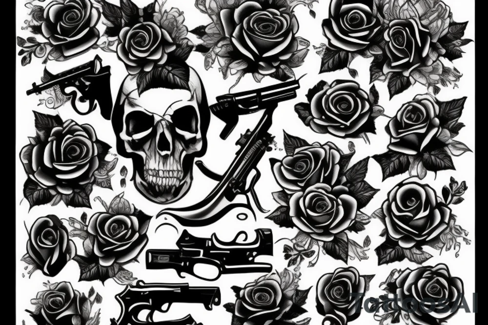 Death with roses and guns tattoo idea