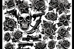 Death with roses and guns tattoo idea