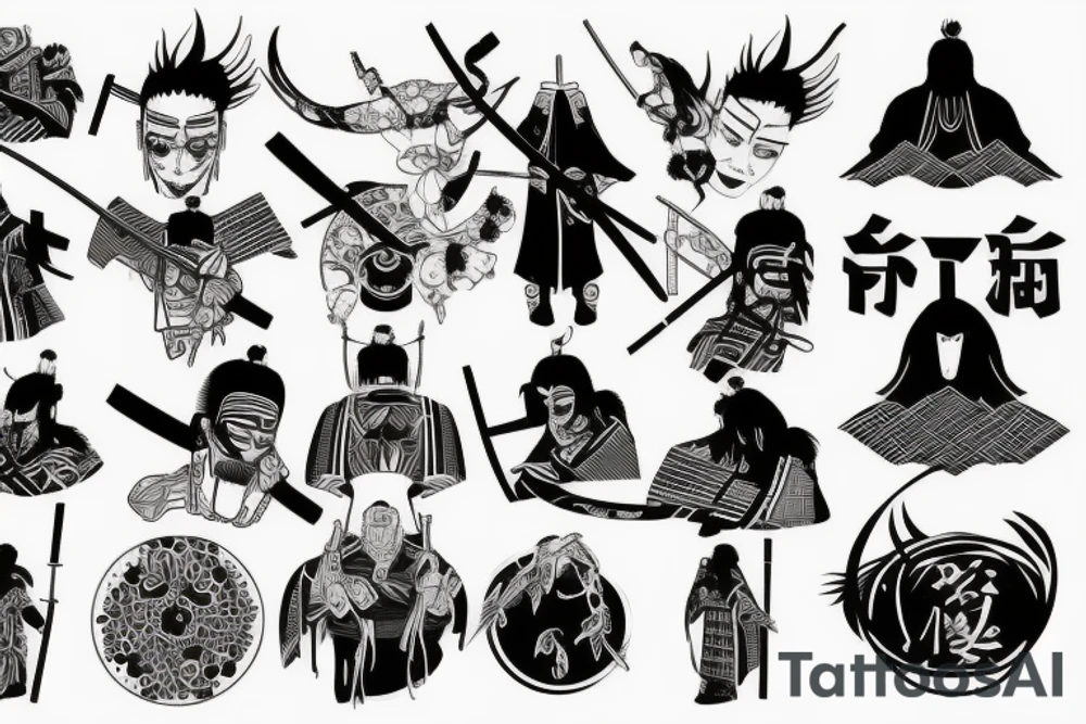 Future Samurai in the cyberpunk Japan tattoo idea