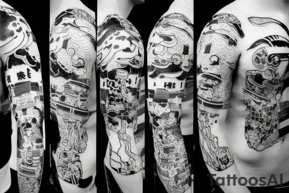 Future Samurai in the cyberpunk Japan tattoo idea