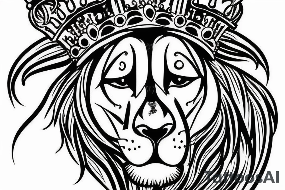 Lioness head with crown and letter e with heart tattoo idea