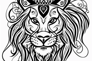 Lioness head with crown and letter e with heart tattoo idea